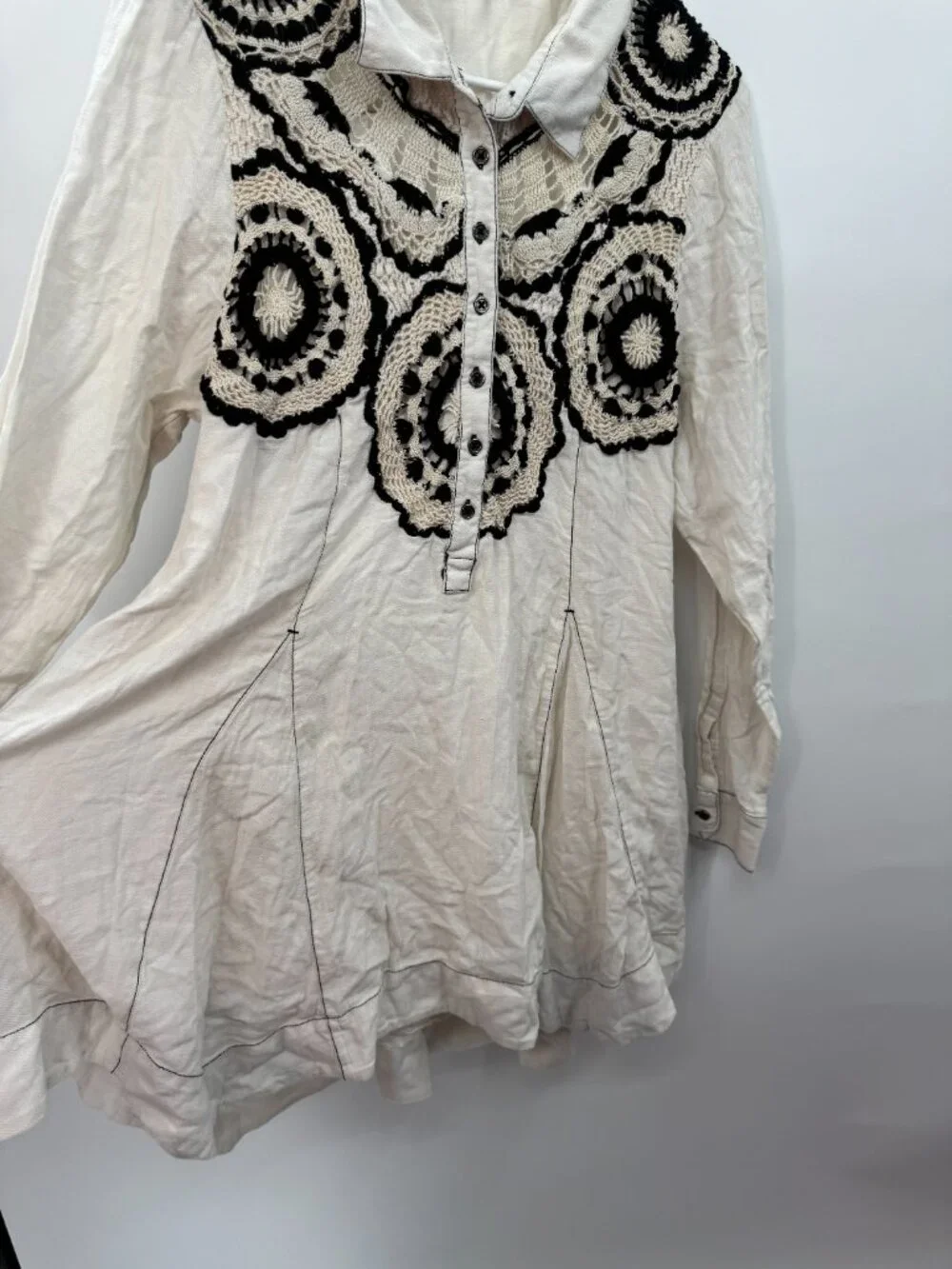 Free People Crochet Lace Cutout Back Tunic Mini Dress Cream Black Large